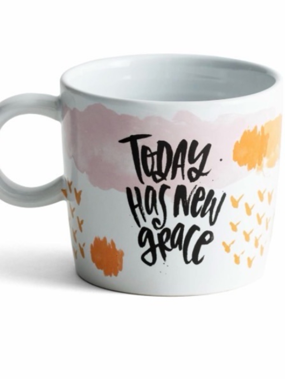 📦 White Ceramic Mug with Pink and Orange Accents - 'Today Has New Grace'